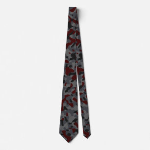 Camouflage in Dark Red, Gray, and Black Neck Tie