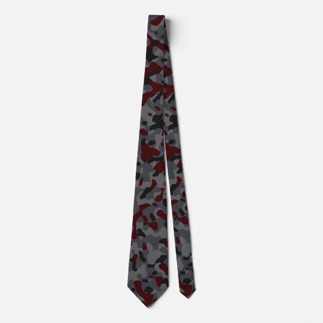 Camouflage in Dark Red, Gray, and Black Neck Tie (Front)