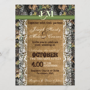 Camouflage Invitation with Burlap & Lace