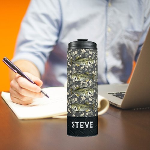 Camouflage largemouth Bass Fishing Name Mens Thermal Tumbler