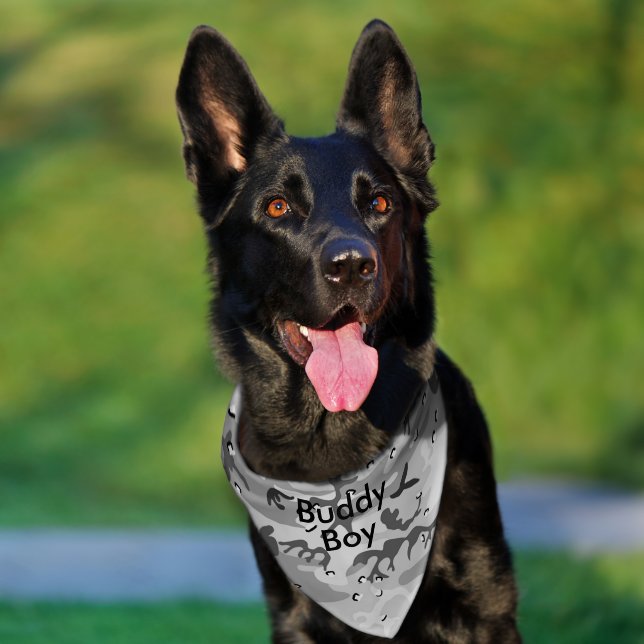 Camouflage Military Gray Abstract Pet Name Bandana Collar (Dog)
