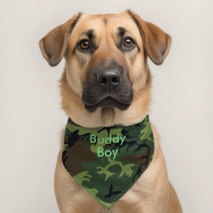 Camouflage Military Green Abstract Pet Name Bandana Collar