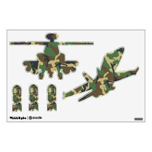 Camouflage Military Plane Helicopter and Bombs Wall Sticker