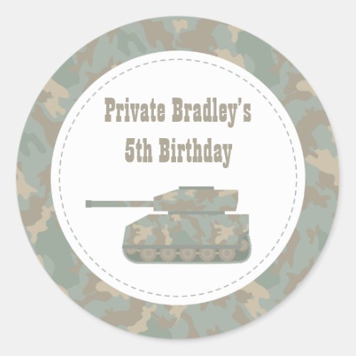 Camouflage Military Print Tank Army Birthday Party Classic Round Sticker