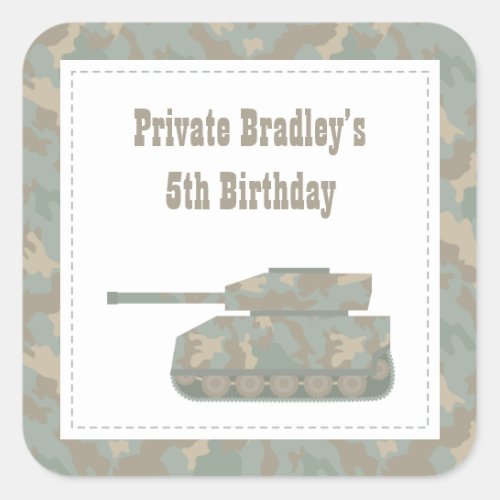 Camouflage Military Print Tank Army Birthday Party Square Sticker
