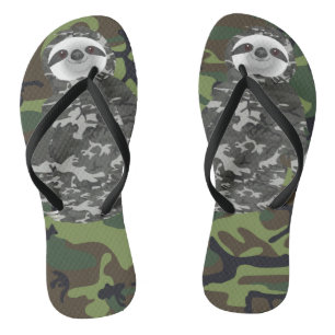 Camouflage Military Sloth Flip Flops