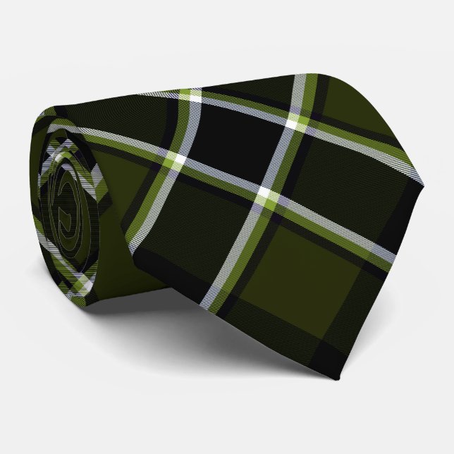 Camouflage Military Style Khaki Plaid Pattern Neck Tie (Rolled)