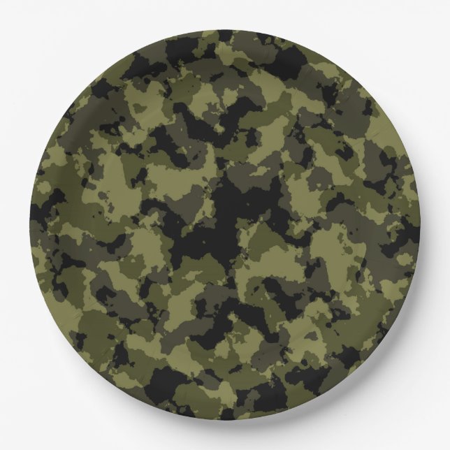 Camouflage military style pattern paper plates (Front)