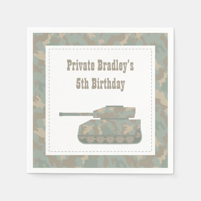Camouflage Military Tank Army Birthday Party Paper Napkins (Front)