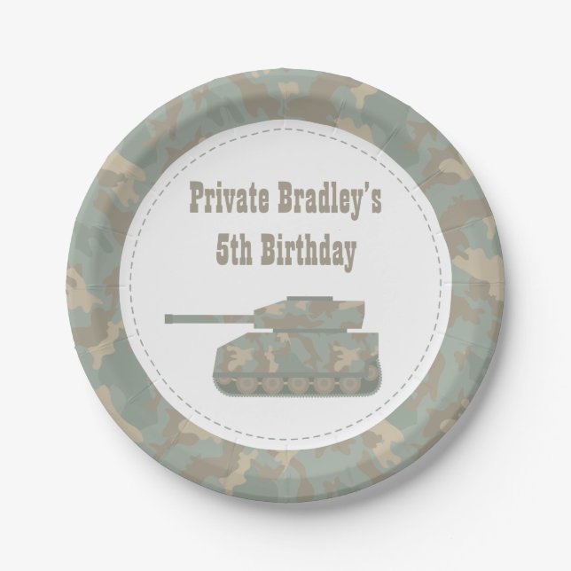 Camouflage Military Tank Army Birthday Party Paper Plates (Front)
