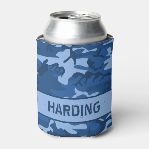 Camouflage Monogrammed Blue Can Cooler