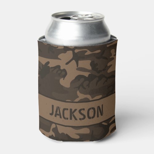 Camouflage Monogrammed Brown Can Cooler