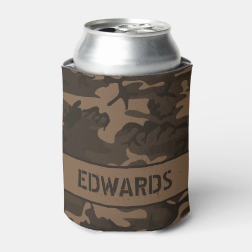 Camouflage Monogrammed Brown Can Cooler