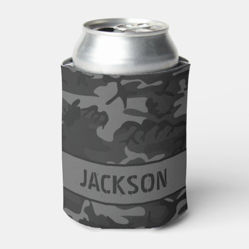 Camouflage Monogrammed Gray Can Cooler