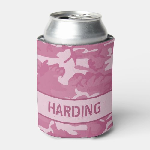 Camouflage Monogrammed Pink Can Cooler