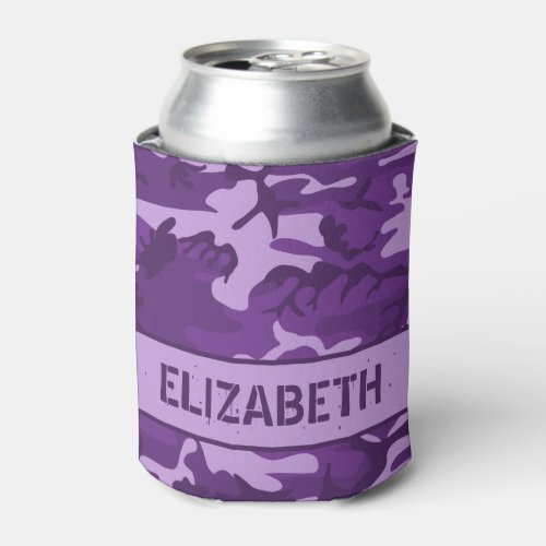 Camouflage Monogrammed Purple Can Cooler