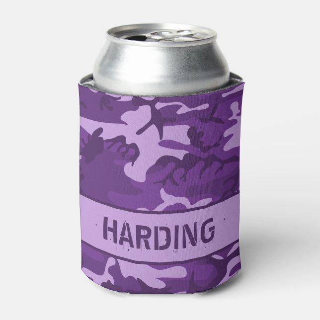 Camouflage Monogrammed Purple Can Cooler (Can Front)