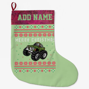Camouflage Monster Truck Ugly Christmas Sweater Large Christmas Stocking