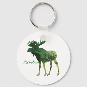 Camouflage Moose Animal Nature art Custom Name Keychain