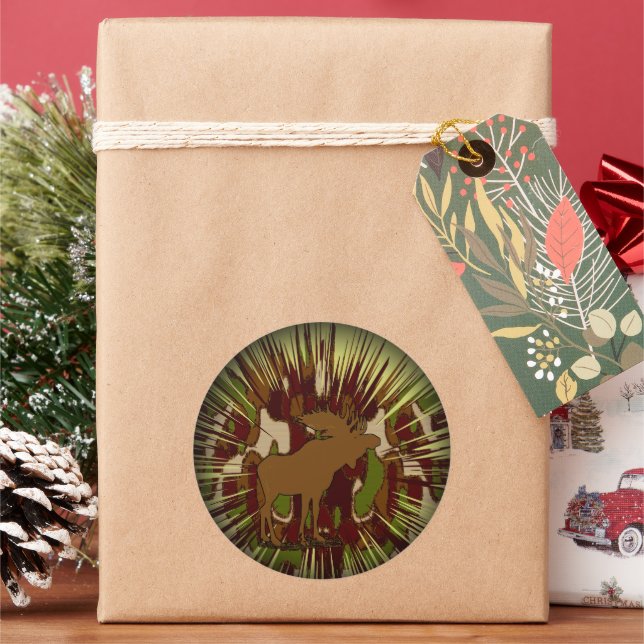 Camouflage Moose Break-out Camo Classic Round Sticker (Holiday)