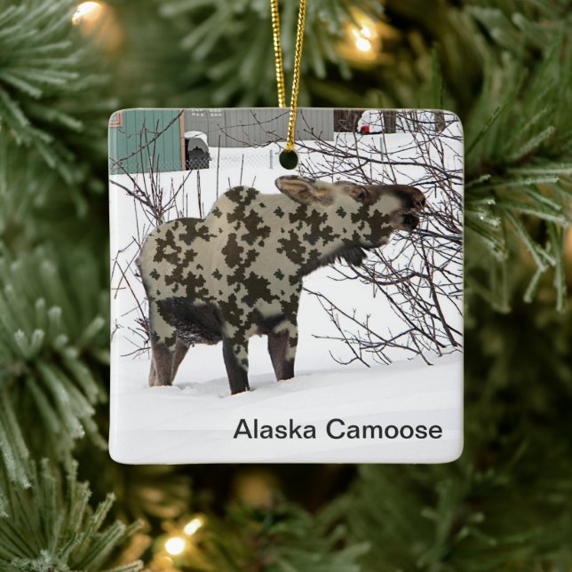 Camouflage Moose (Camoose) Ceramic Ornament (Tree)