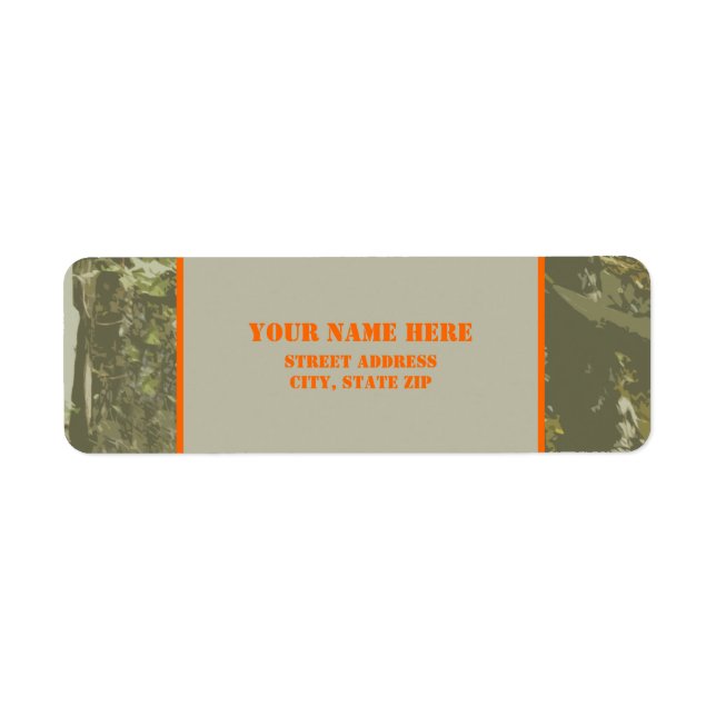 Camouflage & Orange Address Label Sticker (Front)