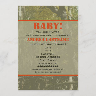 Camouflage & Orange Baby Shower Invitation