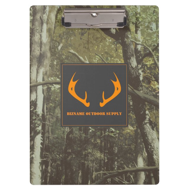Camouflage Orange Deer Antlers Outdoor Business Clipboard (Front)