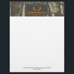 Camouflage Orange Deer Antlers Outdoor Business Letterhead<br><div class="desc">Illustration of a pair of orange deer antlers and custom business name over gray background with camo border at top.  Custom text at bottom for contact info.</div>