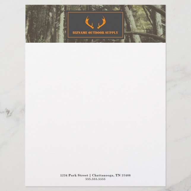 Camouflage Orange Deer Antlers Outdoor Business Letterhead (Front)
