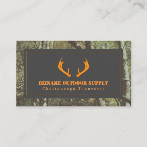 Camouflage  Orange Deer Antlers Outdoor Retail Business Card