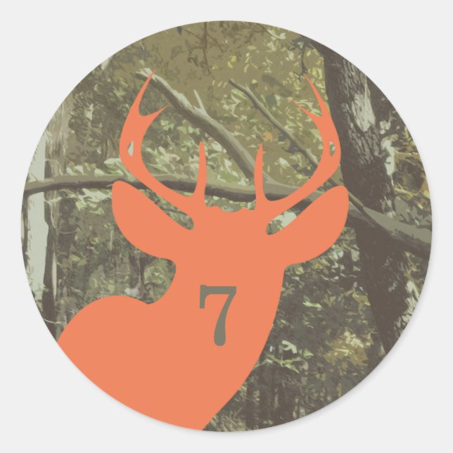 Camouflage + Orange Deer Birthday Classic Round Sticker (Front)