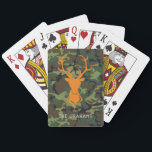 Camouflage Orange Deer Buck Hunting | Monogram Poker Cards<br><div class="desc">Featuring orange deer head and antlers with camouflage background. Change the Family Name to make it your own custom design. This design will never go out of style. Perfect for family vacations, reunion parties, road trips and more. Add your custom wording to this design by using the "Edit this design...</div>