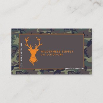 Camouflage Orange Deer Logo Outdoor Retail Business Card by IYHTVDesigns at Zazzle