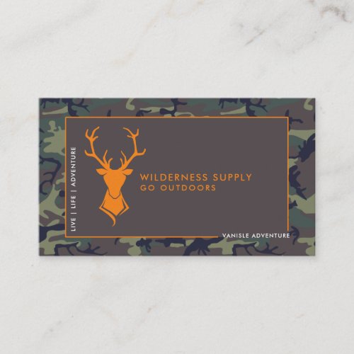 Camouflage Orange Deer Logo Outdoor Retail Business Card