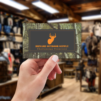 Camouflage   Orange Deer Outdoor Retail Business Card by JillsPaperie at Zazzle