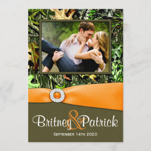 Camouflage Orange Hunting Camo Wedding Invitations