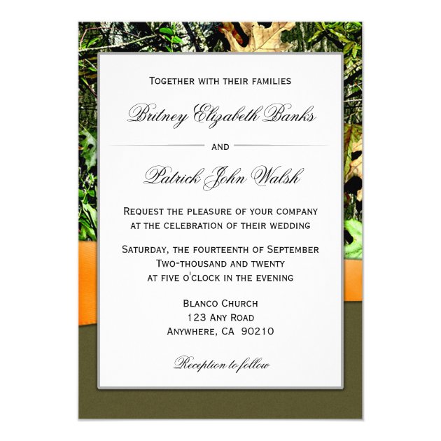 Camouflage Orange Hunting Camo Wedding Invitations