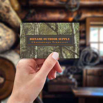 Camouflage   Orange Outdoor Retail Business Card by JillsPaperie at Zazzle