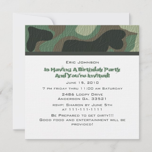 Camouflage Party Invitations (Front)