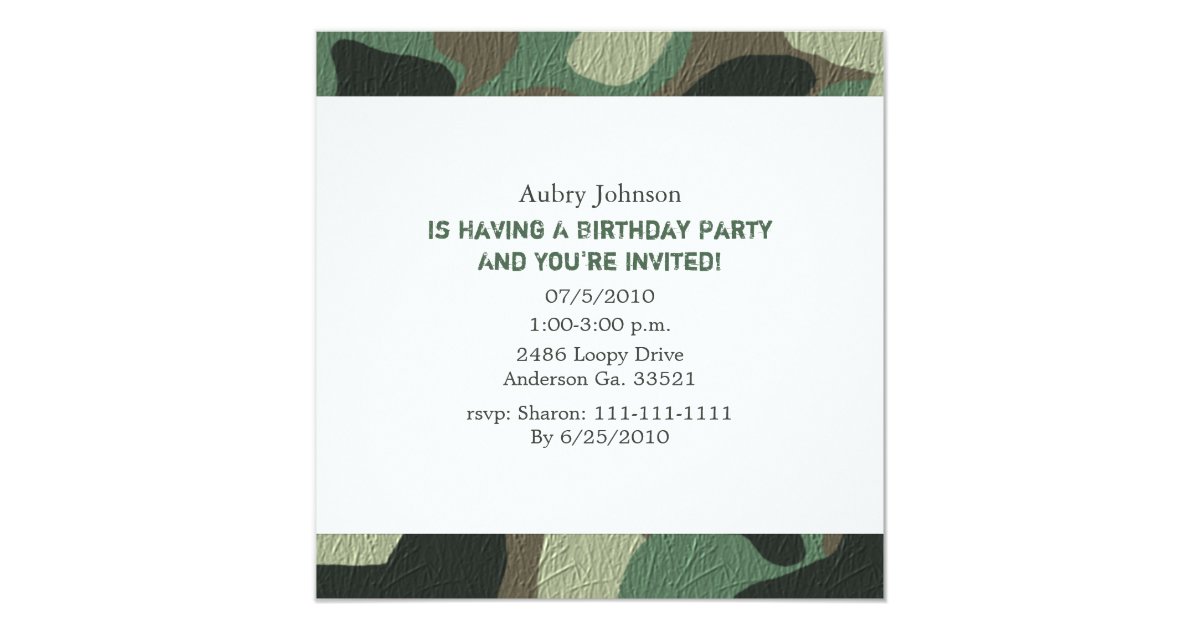 Camouflage Party Invitations