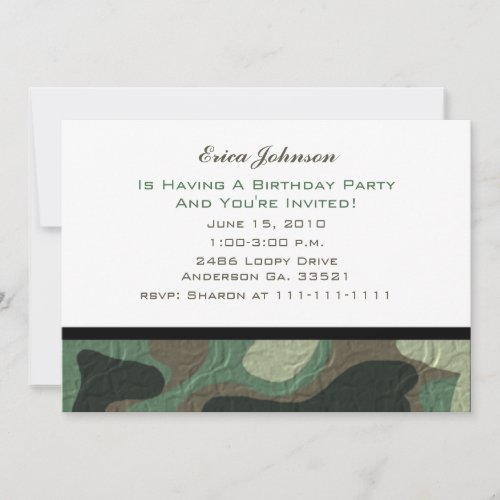Camouflage Party Invitations