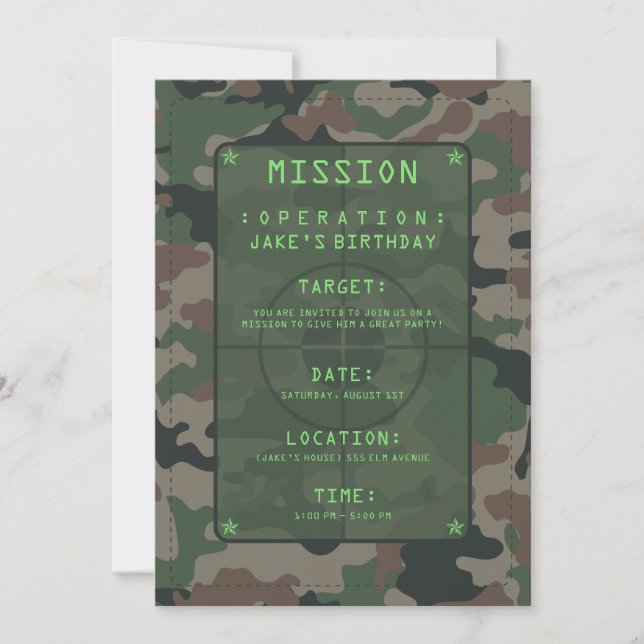 Camouflage Party Theme Invitation (Front)
