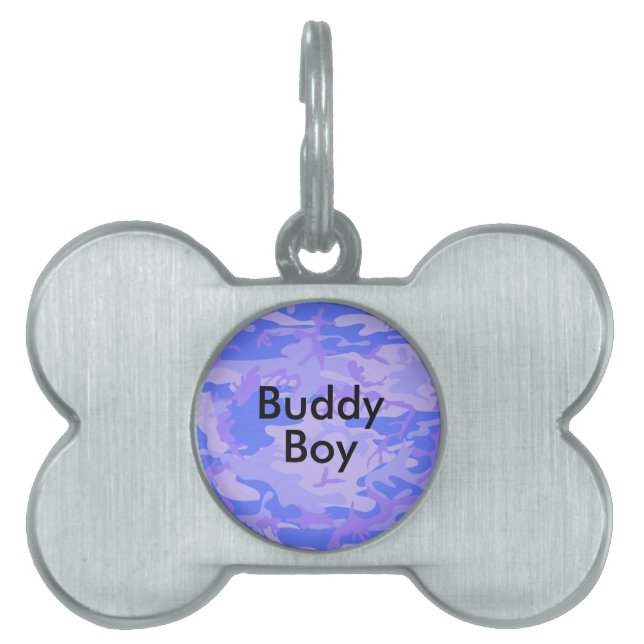 Camouflage Pastel Blue Abstract Bone Pet Name ID Tag (Front)