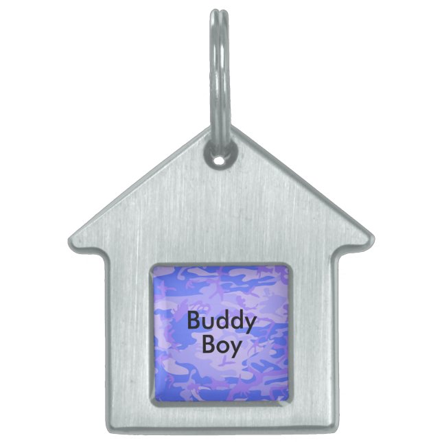 Camouflage Pastel Blue Abstract House Pet Name ID Tag (Front)