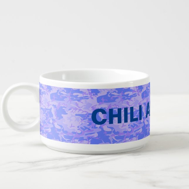 Camouflage Pastel Blue Abstract Pattern Chili Bowl (Right)