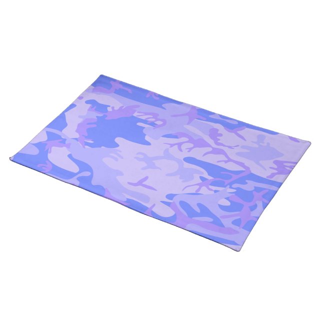 Camouflage Pastel Blue Abstract Pattern Cloth Placemat (On Table)