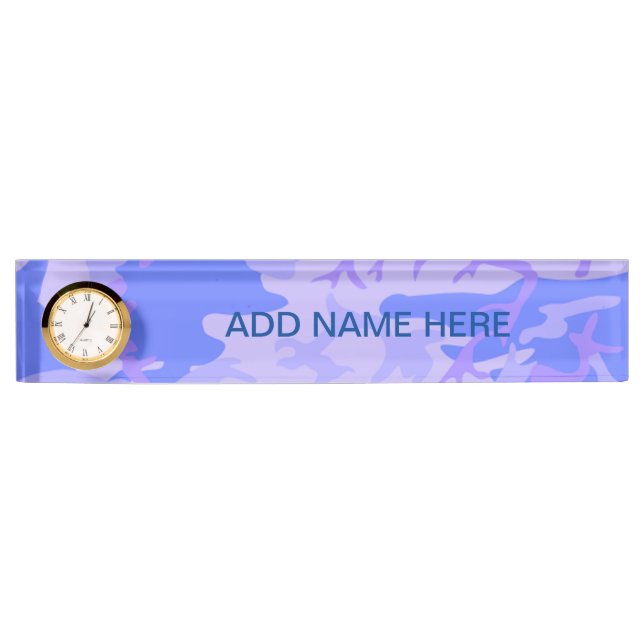Camouflage Pastel Blue Abstract Pattern Desk Name Plate (Front)