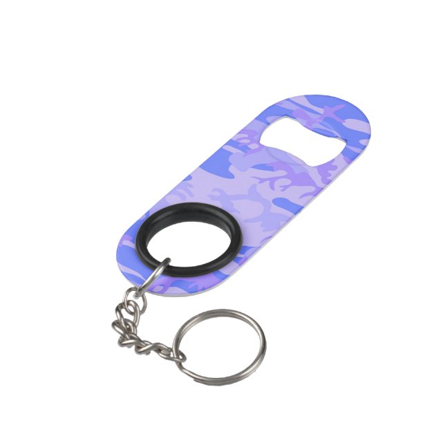 Camouflage Pastel Blue Abstract Pattern Keychain Bottle Opener (Back Angled)