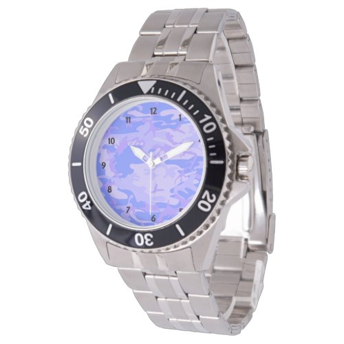 Camouflage Pastel Blue Abstract Pattern Mens Watch
